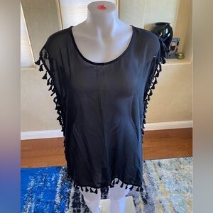 New GDKEY Black Sheer Swimsuit Cover Up With Tassels